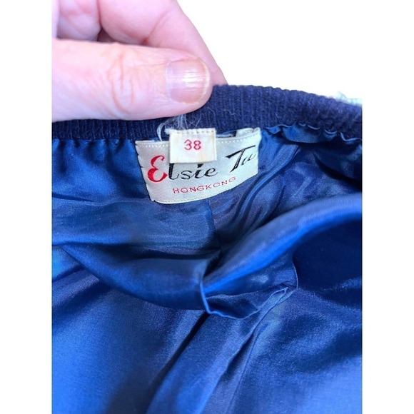 Vtg Elsie Tu Hong Kong 50s 60s Navy Blue Wool Beaded Cardigan Sweater Sz 38 - Picture 13 of 13